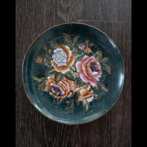 Toyo Anthropologie Decorative Plate - Blue Vintage Floral Design with Gold Trim